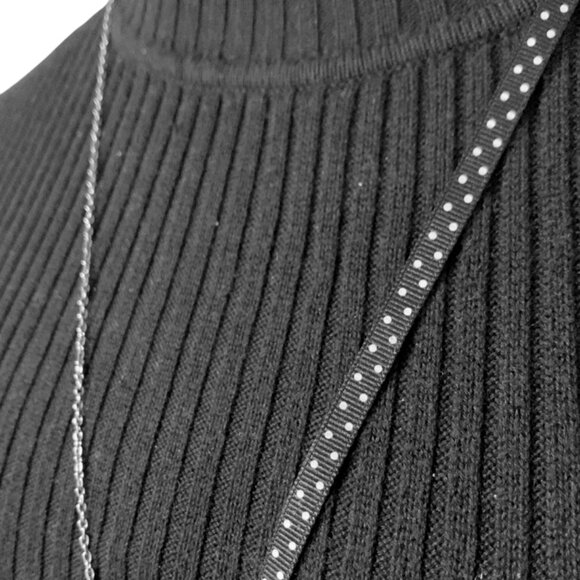 Handmade Long necklace with fabric Zebra B&W pompom Pendant - ribbon - Picture 4 of 7